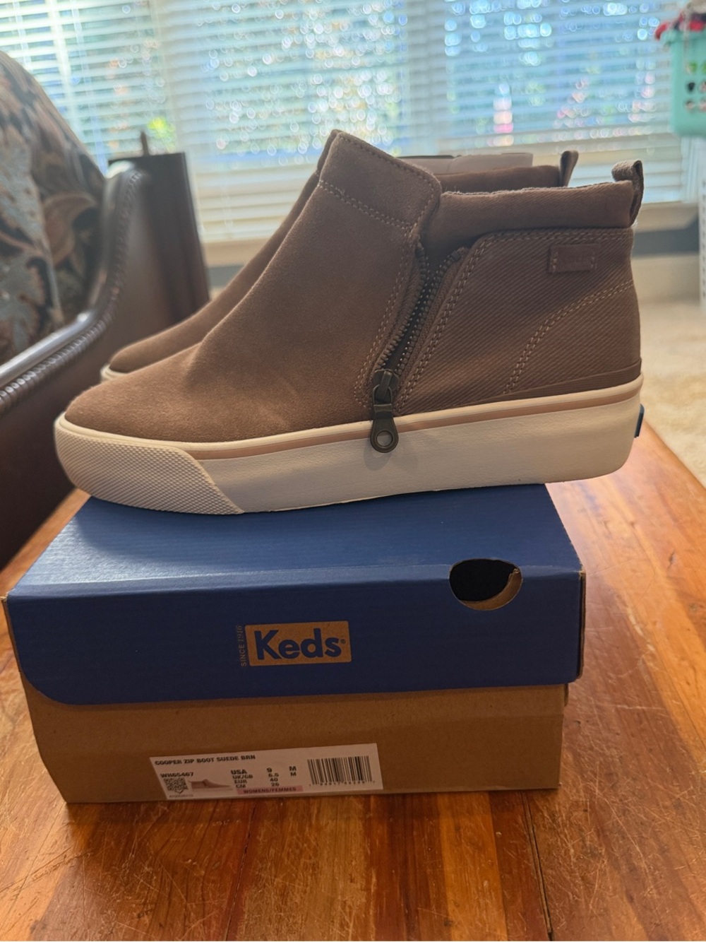 Keds Kids Taupe Brown High-Top Slip-On Sneakers with Side Zip